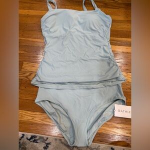 Athleta High Waist Ribbed Swim Bottom in Light Blue